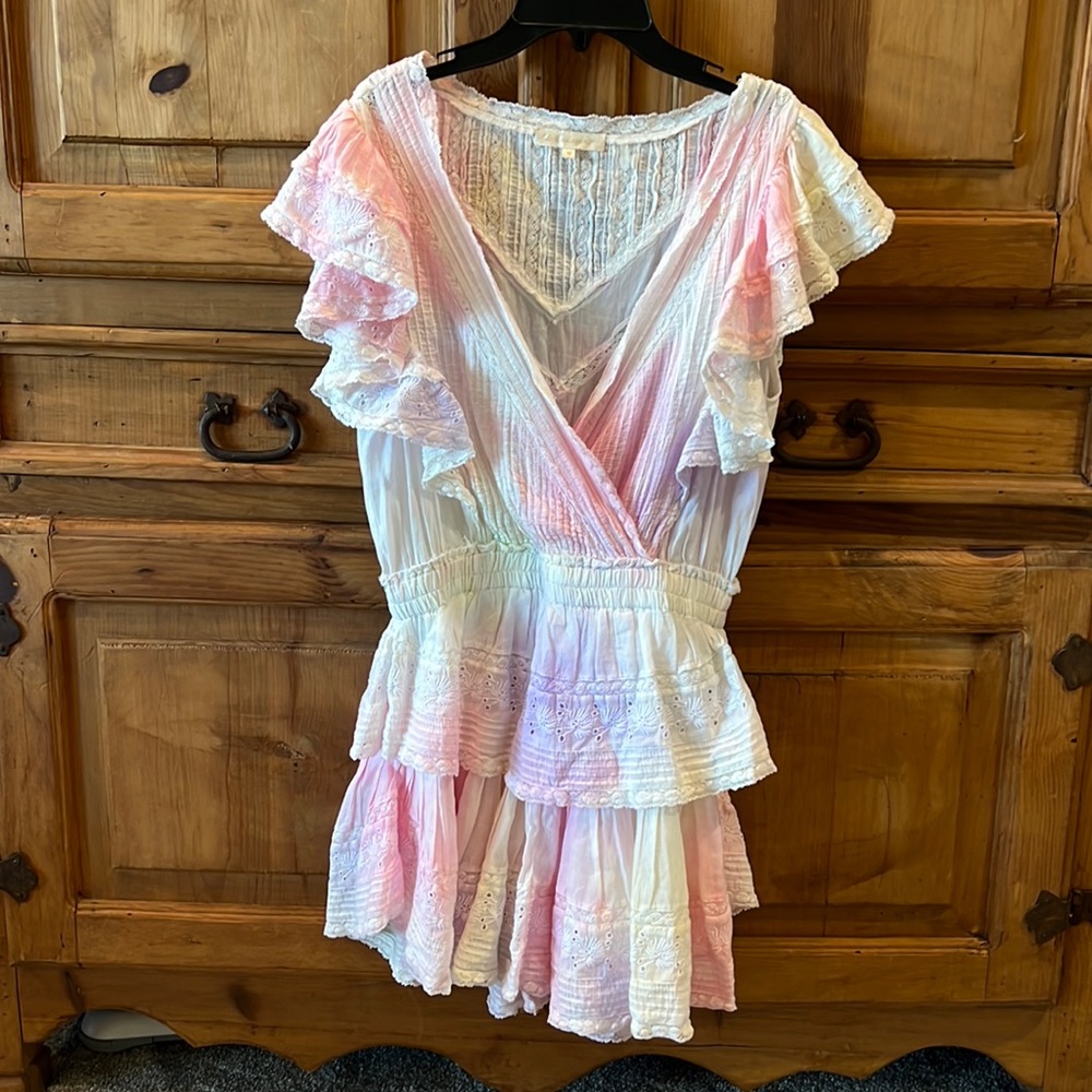 LoveShackFancy Pastel Pink & White Ruffle Mini Dress